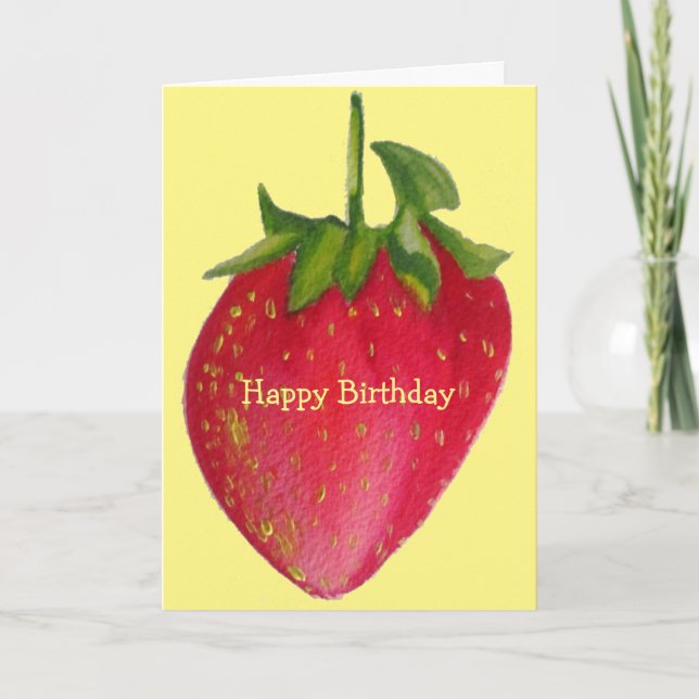 Tarjeta Juicy Strawberry retro fruta cumpleaños macro arte (Anverso)