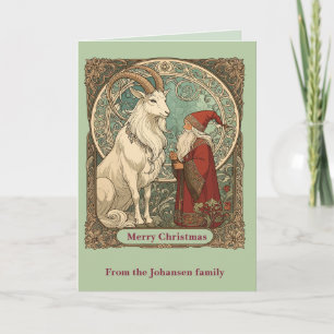 Tarjeta Julbocken Cabra de Yule y Jultomten escandinavo 