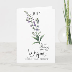 Tarjeta Julio Cumpleaños Mes de Nacimiento Flor Larkspur