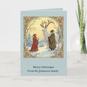 Tarjeta Jultomten y Tomtemor con Julbocken Cabra de Yule