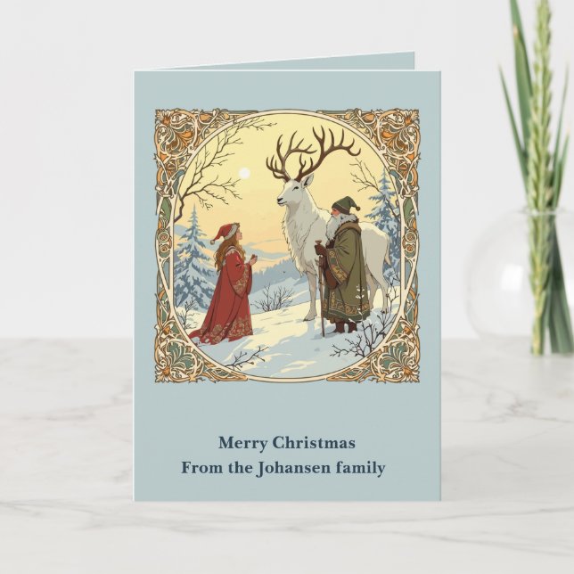 Tarjeta Jultomten y Tomtemor con Julbocken Cabra de Yule (Anverso)