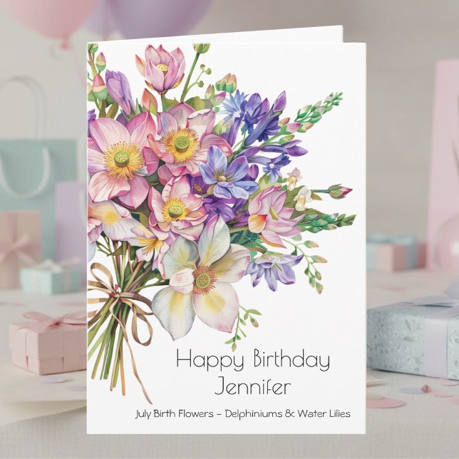 Tarjeta July Birth Flower Birthday Card | Delphiniums (Subido por el creador)