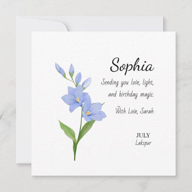 Tarjeta July Larkspur Personalized Birthday (Anverso)