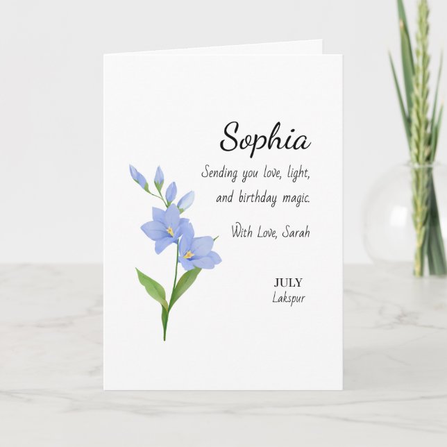 Tarjeta July Larkspur Personalized Birthday (Anverso)