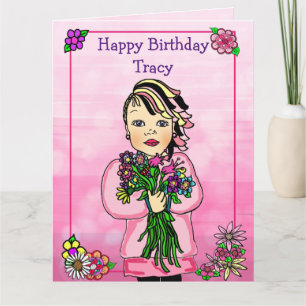 Tarjeta Jumbo feliz cumpleaños Chica caprichosa con flores