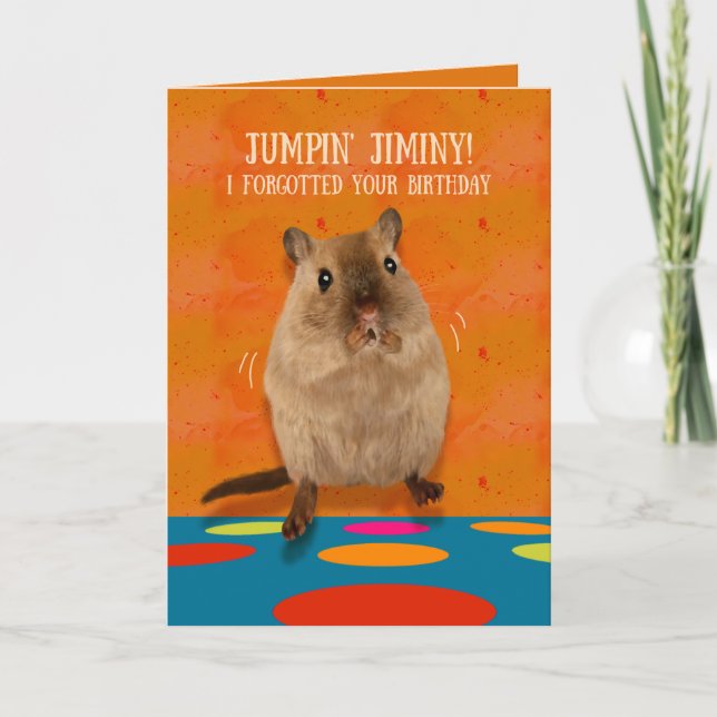 Tarjeta Jumpin' Jiminy Funny Gerbil Belthday cumpleaños (Anverso)