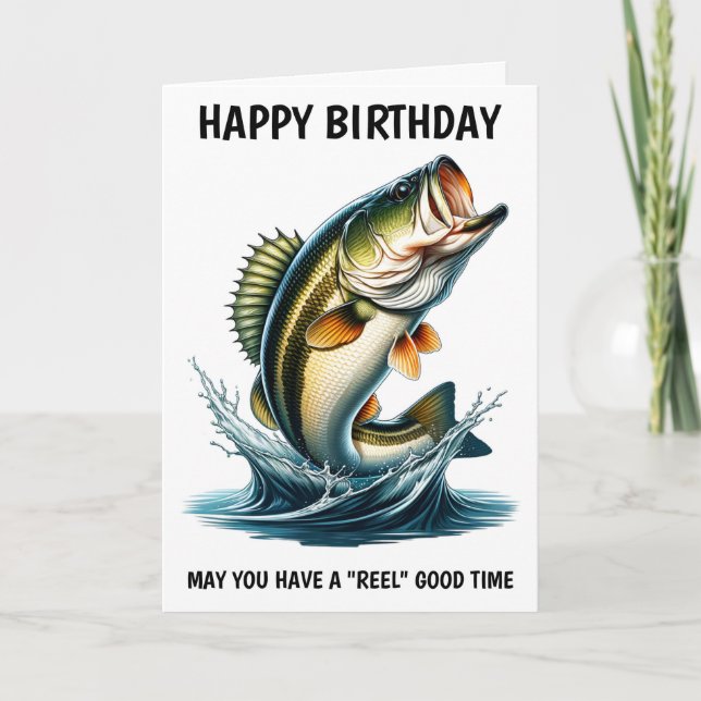 Tarjeta Jumping Bass Happy Birday Card Para El Pescador (Anverso)