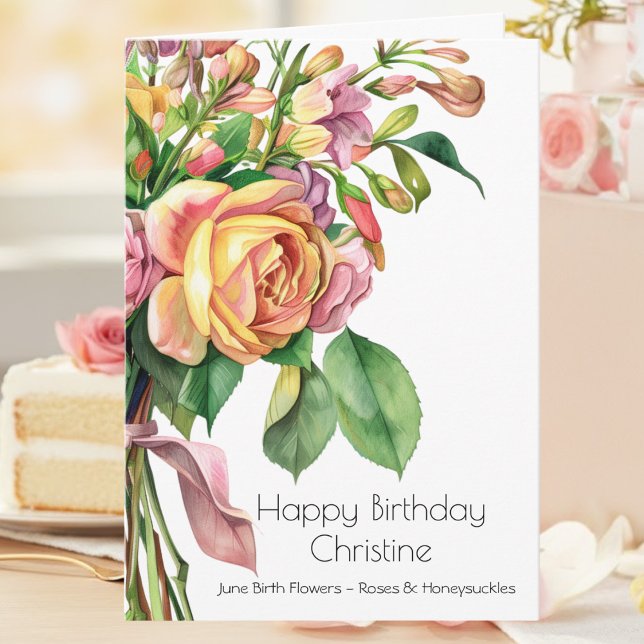 Tarjeta June Birth Flower Birthday Card Roses Honeysuckle (Subido por el creador)