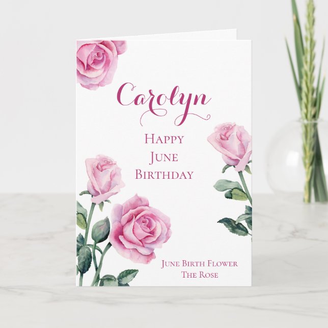 Tarjeta June Birthday Card Nacimiento Mes Rosa de Flores (Anverso)