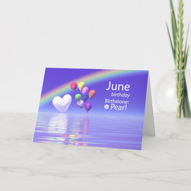 Tarjeta June Birthday Pearl Heart (Anverso)