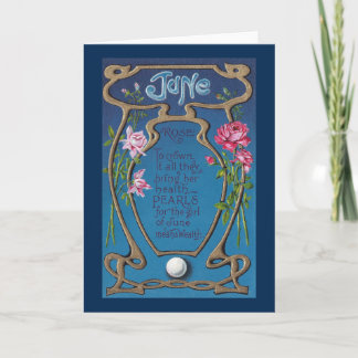 Tarjeta June Birthday Pearl y Rosas