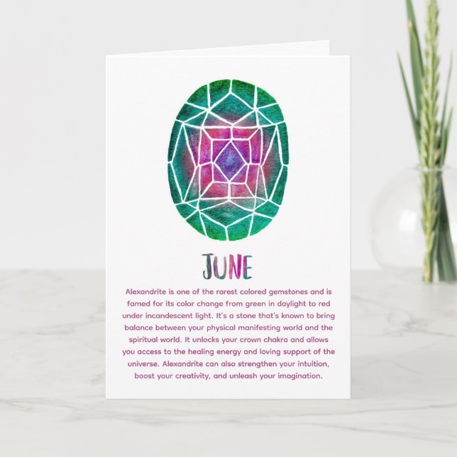 Tarjeta June Birthstone Alexandrite Birthday Watercolor (Anverso)