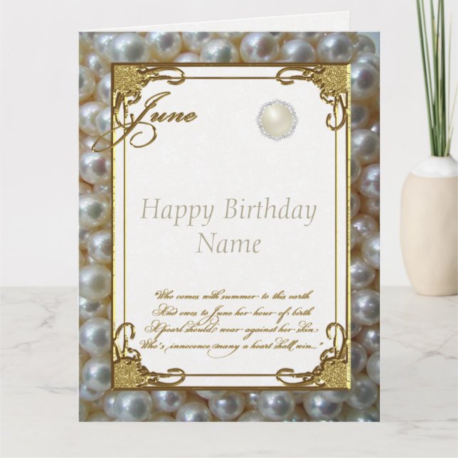 Tarjeta June Pearl Birthstone Cumpleaños 8.5x11 (Anverso)