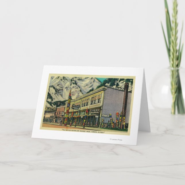 Tarjeta Juneau, Alaska, vista del viejo tótem y pepino de  (Anverso)