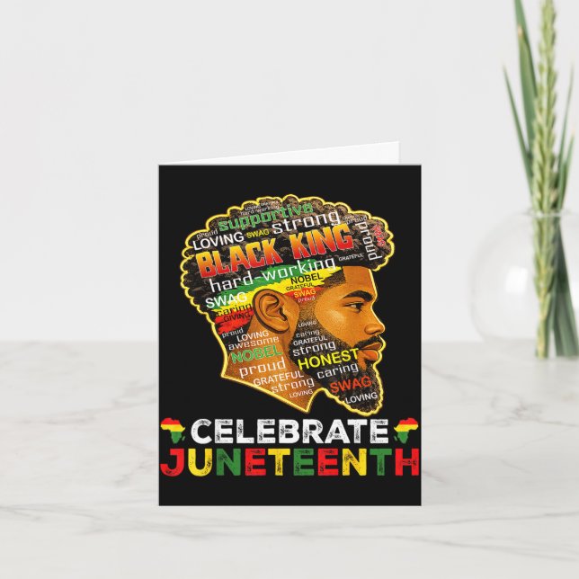 Tarjeta Juneteenth celebra 1865 libertad rey negro (Anverso)