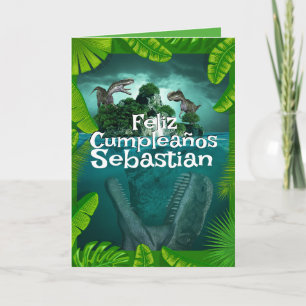 Tarjeta Jungla de Dinosaurios Azules Españoles para Cumple