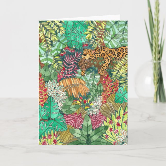 Tarjeta Jungle Jaguar Watercolor Blank (Anverso)