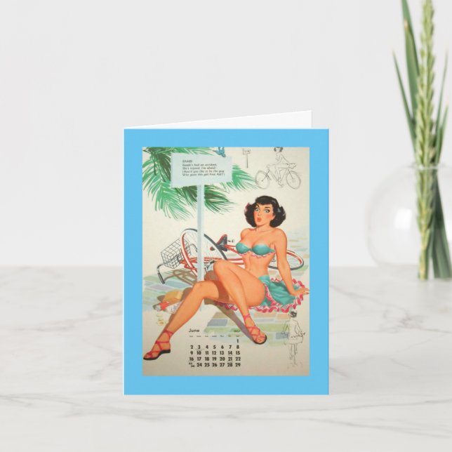 Tarjeta Junio 1957, Cumpleaños Pinup Antiguo (Anverso)