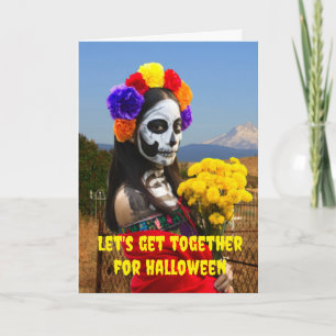 Tarjeta Juntémonos para Halloween.