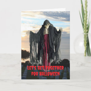 Tarjeta Juntémonos para Halloween.