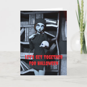 Tarjeta Juntémonos para Halloween.