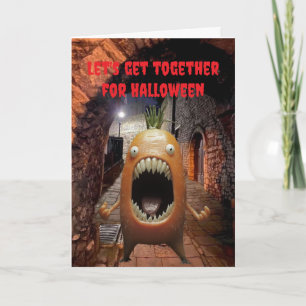 Tarjeta Juntémonos para Halloween.