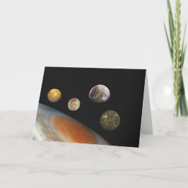 Tarjeta Júpiter y cuatro lunas satélites Galileas