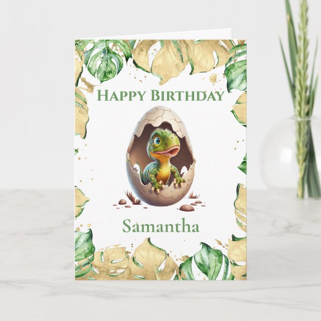Tarjeta Jurásica Cute de Cumpleaños Dinosaur T Rex (Anverso)