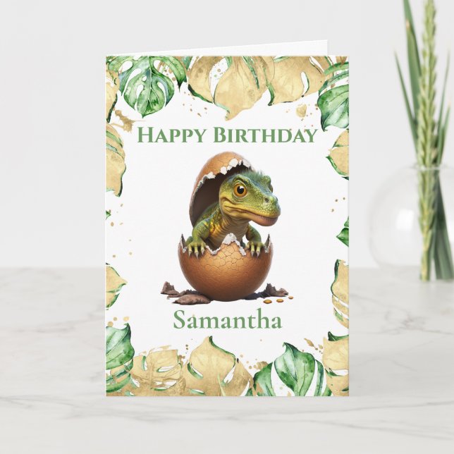 Tarjeta Jurásica para el cumpleaños de Dinosaur T  (Anverso)
