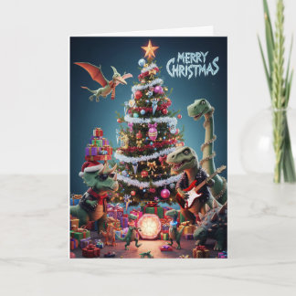 Tarjeta Jurassic Jingle Bell Rock Christmas Dinosaur