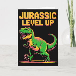 Tarjeta Juric Level Up Pixel Dinosaur Cumpleaños Jugador 