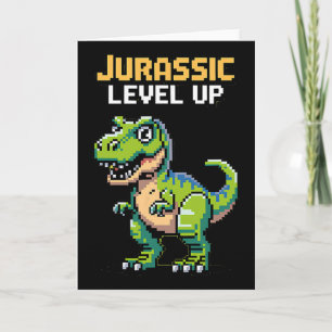 Tarjeta Juric Level Up Pixel Dinosaur Retro Gamer 