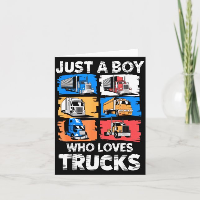 Tarjeta Just A Boy Who Loves Trucks Funny Semi Truck Lover (Anverso)