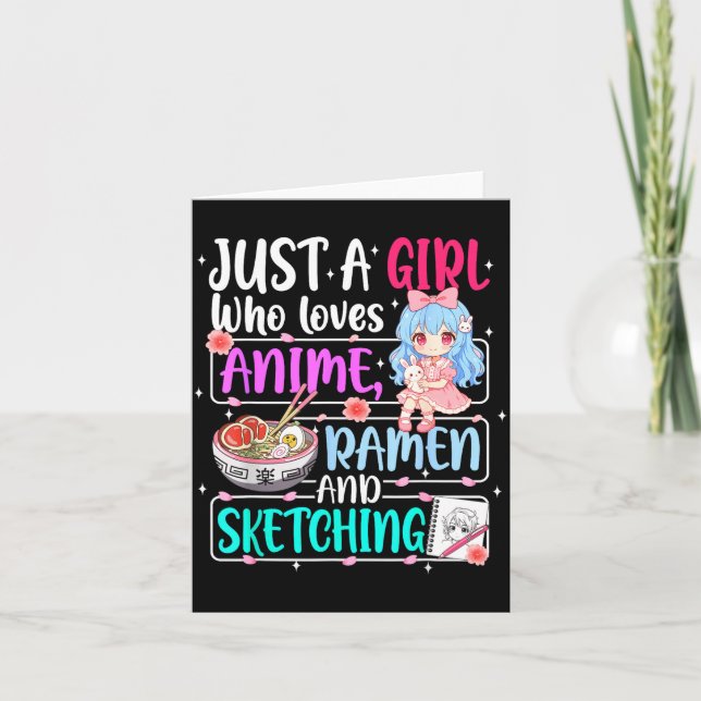 Tarjeta Just A Girl Who Loves Anime Ramen Sketching Japan  (Anverso)
