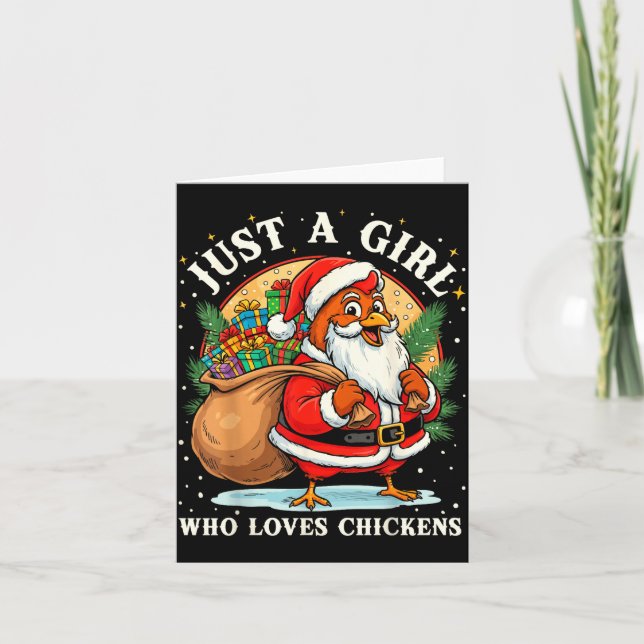 Tarjeta Just A Girl Who Loves Chickens Christmas Farm Anim (Anverso)