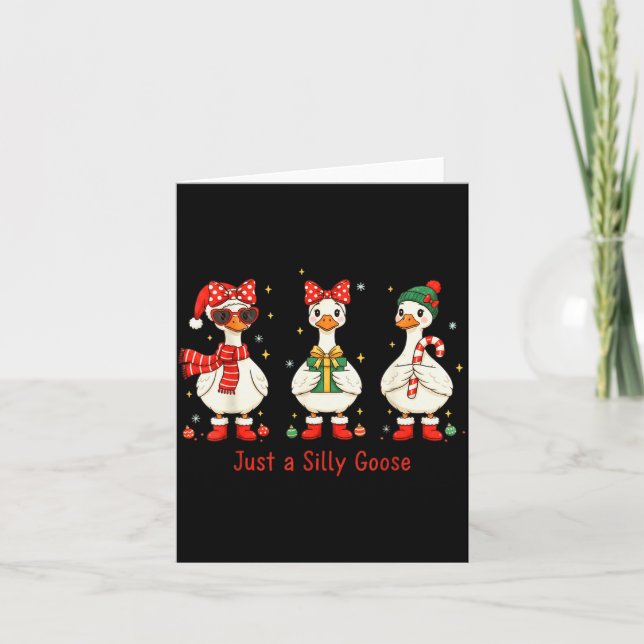Tarjeta Just A Jolly Goose Santa Cute Bow Christmas Men Wo (Anverso)