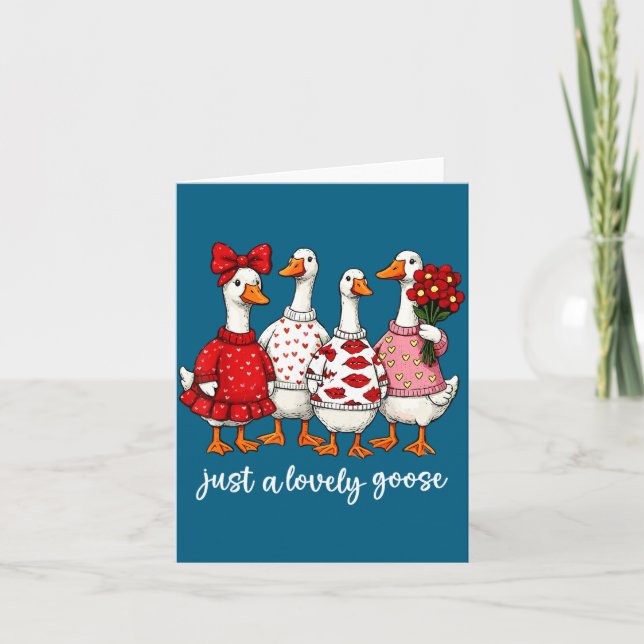 Tarjeta Just A Lovely Goose Cute Silly Goose Valentine's D (Anverso)
