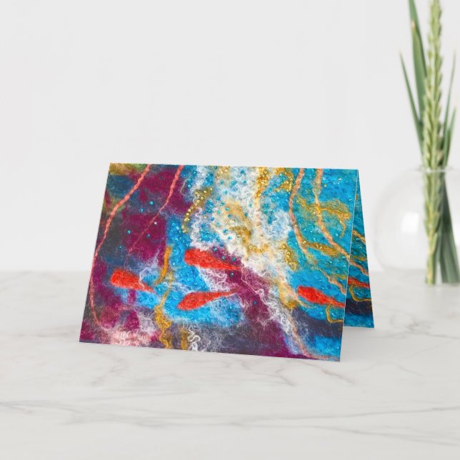 Tarjeta Just Keep Swimming felted art card Michele Ballant (Anverso)