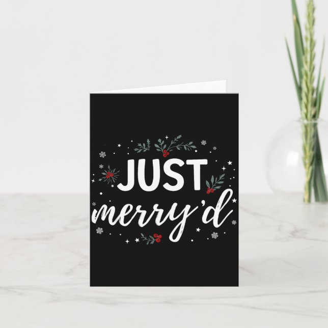 Tarjeta Just Merry'd Matching Christmas Wedding Party Marr (Anverso)