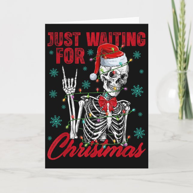 Tarjeta Just Waiting For Christmas Skeleton Rock Hand Sign (Anverso)