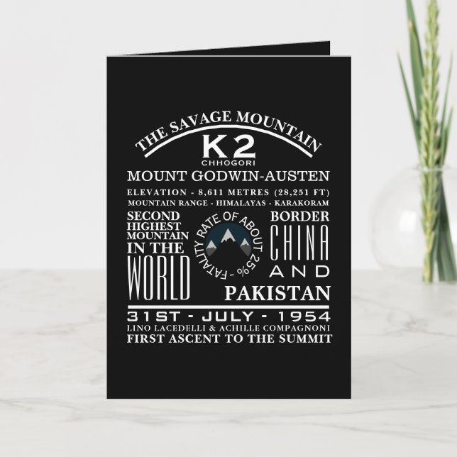 Tarjeta K2, información sobre la expedición de las montaña (Anverso)