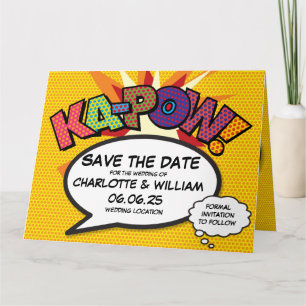 Tarjeta KA-POW Salva la Fecha Divertido Arte Pop de Cómic