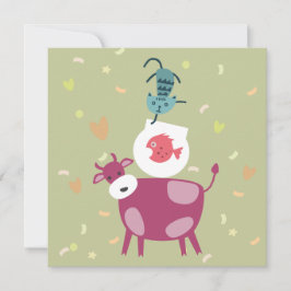 Tarjeta kaart beterschap, tekening koe, vis in kom