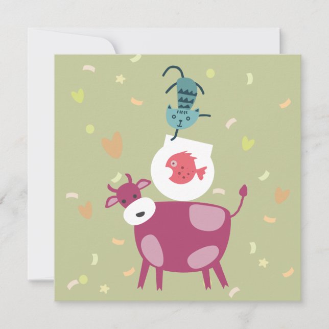 Tarjeta kaart beterschap, tekening koe, vis in kom  (Anverso)