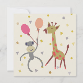 Tarjeta kaart felicitatie aapje met ballon en giraffe