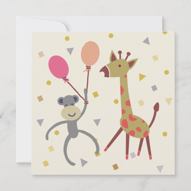 Tarjeta kaart felicitatie aapje met ballon en giraffe (Anverso)