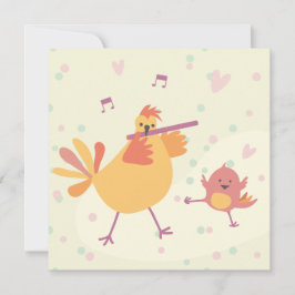 Tarjeta kaart felicitatie kip met dwarsfluit