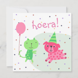 Tarjeta kaart felicitatie poes hond en ballon