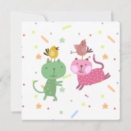 Tarjeta kaart verjaardag 2 poezen 2 vogeltjes