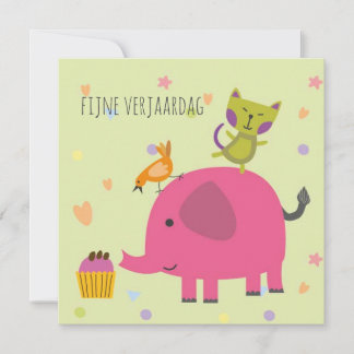 Tarjeta kaart verjaardag olifantje poes en cupcake